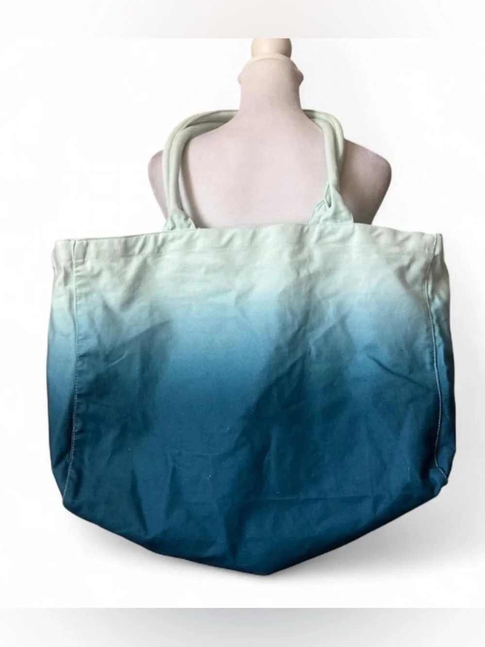 Athleta Ombre Blue and White Cotton Canvas Tote Bag - Picture 2 of 5